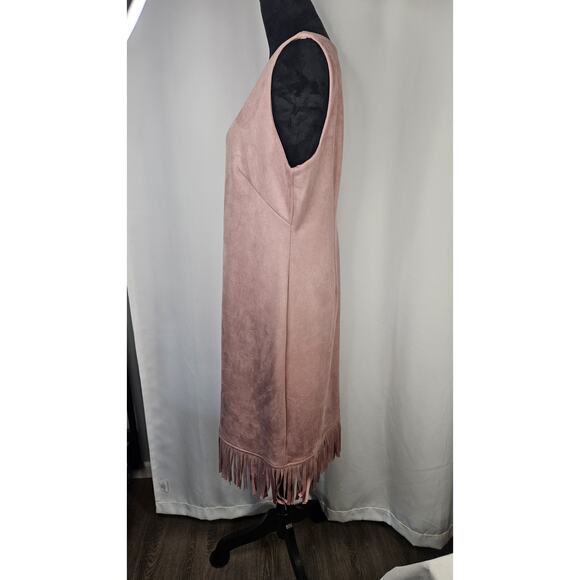 Shelby & Palmer Blush Pink Faux Suede Stretch Sheath Dress 14 Fringe Hem - Picture 2 of 9